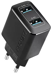 Сетевое зарядное устройство Promate BiPlug 12w 2.4a 2xUSB-A ports car charger black