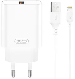 Мережевий зарядний пристрій XO CE33 18w QC3.0 USB-A home charger + Lightning cable white - фото Мережевий зарядний пристрій XO CE33 18w QC3.0 USB-A home charger + Lightning cable white