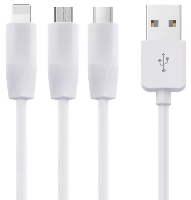 Універсальний кабель Hoco X1 Rapid 3-in-1 USB-A to Type-C/Lightning/micro USB 12w 2.4a 1м сable White - фото 1
