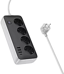 Сетевой фильтр (удлинитель) Hoco AC21 4 розетки 3xUSB-A/USB-C порти с ввыключателем 1.5м чёрный