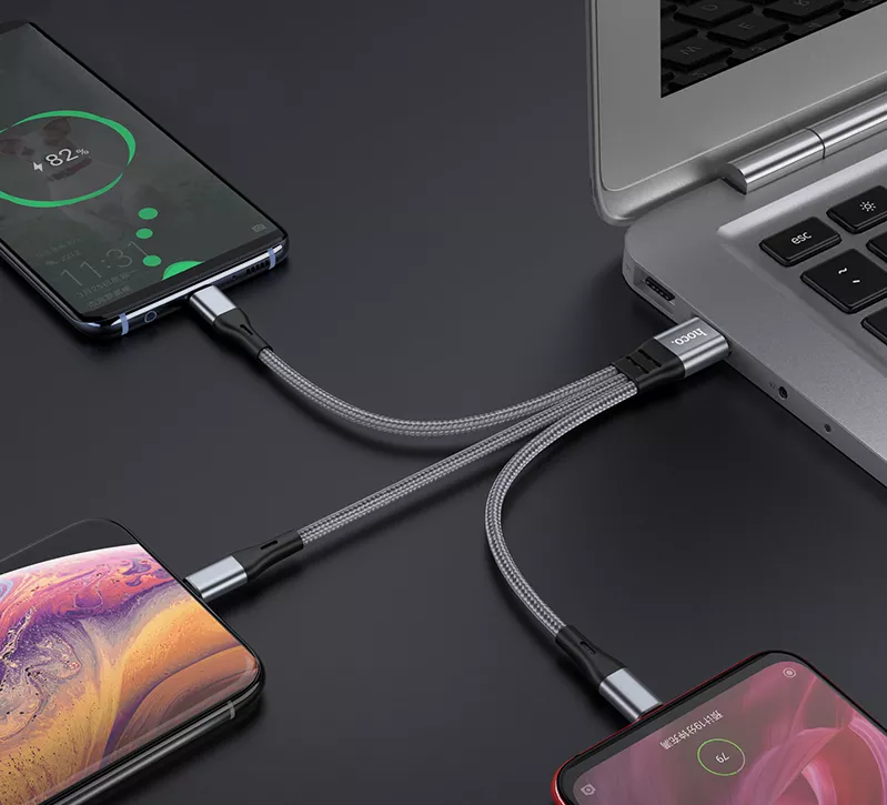 Універсальний кабель Hoco X47 Harbor 3-in-1 USB-A to Type-C/Lightning/micro USB 12w 2.4a 0.25м сable Black - фото 4
