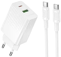 Сетевое зарядное устройство Borofone BAS76A 30w PD USB-C/USB-A ports charger + USB-C to USB-C cable white - фото Сетевое зарядное устройство Borofone BAS76A 30w PD USB-C/USB-A ports charger + USB-C to USB-C cable white