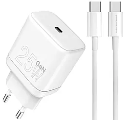 Мережевий зарядний пристрій WUW T60 25w GaN PD USB-C fast charger + UBS-C to USB-C cable white - фото Мережевий зарядний пристрій WUW T60 25w GaN PD USB-C fast charger + UBS-C to USB-C cable white