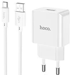 Сетевое зарядное устройство Hoco C106A 2.1a home charger + USB-C cable white - фото Сетевое зарядное устройство Hoco C106A 2.1a home charger + USB-C cable white