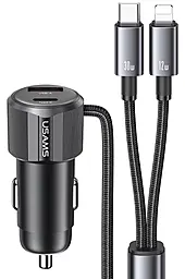 Автомобільний зарядний пристрій Usams 66w PD USB-C/USB-A ports car charger + USB-C/Lightning cable black (US-CC287) - фото Автомобільний зарядний пристрій Usams 66w PD USB-C/USB-A ports car charger + USB-C/Lightning cable black (US-CC287)
