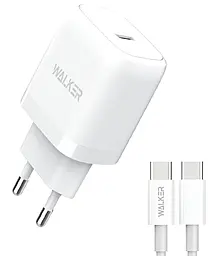 Мережевий зарядний пристрій Walker WH-63 20w PD USB-C fast charger + USB-C to USB-C cable white - фото Мережевий зарядний пристрій Walker WH-63 20w PD USB-C fast charger + USB-C to USB-C cable white
