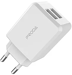 Сетевое зарядное устройство с быстрой зарядкой Proda 2.1a 2xUSB-A ports home charger + Lightning cable white (PD-A22) - миниатюра 3