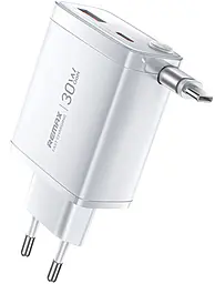 Мережевий зарядний пристрій Remax U02-AC30Wc 30w GaN PD USB-C/USB-A ports charger + USB-C cable white - фото Мережевий зарядний пристрій Remax U02-AC30Wc 30w GaN PD USB-C/USB-A ports charger + USB-C cable white