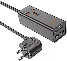 Мережевий зарядний пристрій Hoco AC10A 65w PD 2xUSB-C/2xUSB-A ports charger + 1 socket black