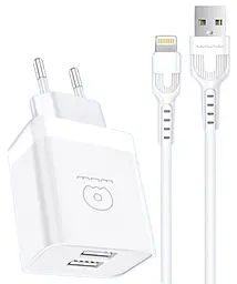 Мережевий зарядний пристрій WUW T92 2.4a 2xUSB-A home charger + Lightning cable white - фото Мережевий зарядний пристрій WUW T92 2.4a 2xUSB-A home charger + Lightning cable white