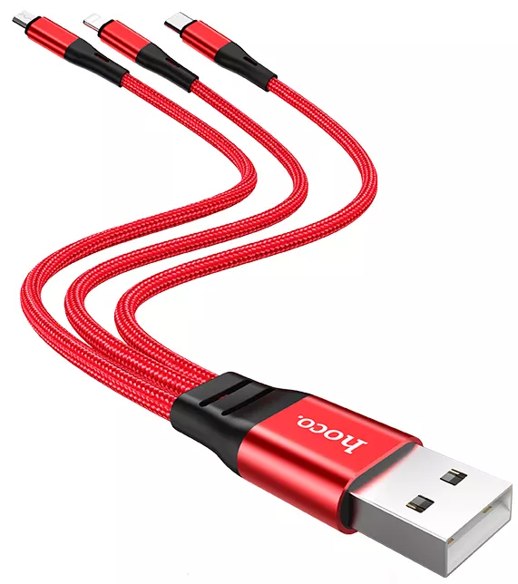 Універсальний кабель Hoco X47 Harbor 3-in-1 USB-A to Type-C/Lightning/micro USB 12w 2.4a 0.25м сable Red - фото 2