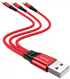 Універсальний кабель Hoco X47 Harbor 3-in-1 USB-A to Type-C/Lightning/micro USB 12w 2.4a 0.25м сable Red - мініатюра 2