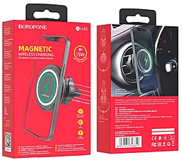 Автодержатель с беспроводной зарядкой, магнитный Borofone BH45 Mobile magnetic wireless charging car holder Black - миниатюра 4