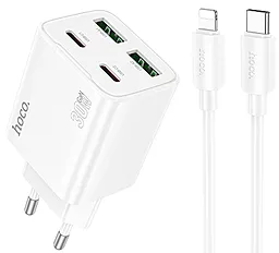 Мережевий зарядний пристрій Hoco N56 Fundador 30w PD/QC 2xUSB-C/2xUSB-A ports charger + USB-C to Lightning cable white - фото Мережевий зарядний пристрій Hoco N56 Fundador 30w PD/QC 2xUSB-C/2xUSB-A ports charger + USB-C to Lightning cable white