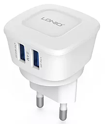 Мережевий зарядний пристрій LDNio 2.4a 2xUSB-A ports Home Charger + micro USB cable white (DL-AC63)