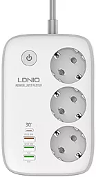 Сетевой фильтр (удлинитель) LDNio SEW3452 Wi-Fi 3 розетки +3 USB (1xQC 3.0) + PD Type-C White