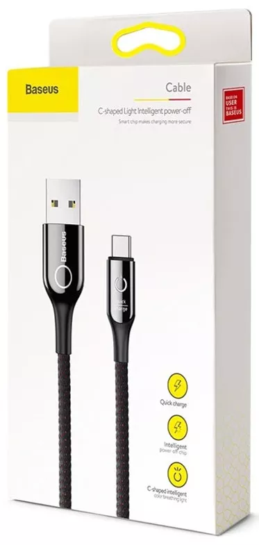 Кабель Baseus Light Intelligent Power-Off USB-A - Type-C 12w 2.4a 1м cable Red (CATCD-09) - фото 2