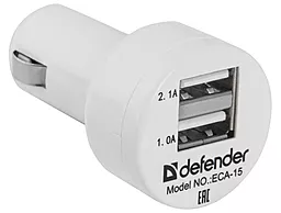 Автомобильное зарядное устройство Defender 2.1a 2xUSB-A car charger white (ECA-15)