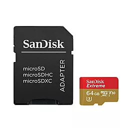 Карта пам'яті SanDisk microSDXC 64GB Extreme Class 10 UHS-I U3 V30 + SD-адаптер (SDSQXVF-064G-GN6MA) - фото Карта пам'яті SanDisk microSDXC 64GB Extreme Class 10 UHS-I U3 V30 + SD-адаптер (SDSQXVF-064G-GN6MA)