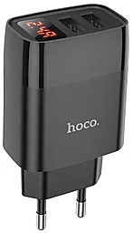 Мережевий зарядний пристрій Hoco C86A Illustrious Power 2USB 2.4A Max LED Display Black