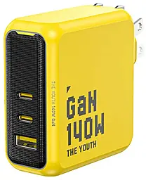 Сетевое зарядное устройство AOHI 140w PD/QC 2xUSB-C/USB-A ports fast charger yellow - фото Сетевое зарядное устройство AOHI 140w PD/QC 2xUSB-C/USB-A ports fast charger yellow