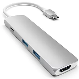 Мультипортовый USB Type-C хаб (концентратор) Satechi USB-C -> USB 3.0х2/HDMI/USB-C Silver (ST-CMAS)