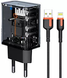 Сетевое зарядное устройство с быстрой зарядкой Powermax Transparent Alpha 18W + Lightning cable Black - фото Сетевое зарядное устройство с быстрой зарядкой Powermax Transparent Alpha 18W + Lightning cable Black