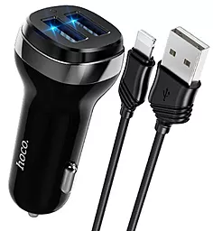 Автомобільний зарядний пристрій Hoco Z40 2.4a 2xUSB-A ports car charger + Lightning cable black - фото Автомобільний зарядний пристрій Hoco Z40 2.4a 2xUSB-A ports car charger + Lightning cable black