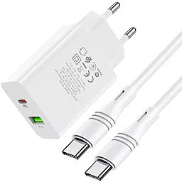 Мережевий зарядний пристрій зі швидкою зарядкою Borofone BA56A Lavida 20w PD USB-C/USB-A ports charger + USB-C to USB-C cable white - фото Мережевий зарядний пристрій зі швидкою зарядкою Borofone BA56A Lavida 20w PD USB-C/USB-A ports charger + USB-C to USB-C cable white
