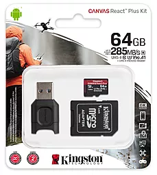 Карта пам'яті Kingston microSDXC 64GB Canvas React Plus Class 10 UHS-II U3 V90 A1 + SD-адаптер (MLPMR2/64GB) - мініатюра 3