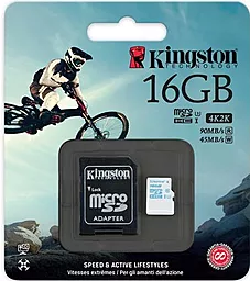 Карта памяти Kingston microSDHC 16GB Class 10 UHS-I U3 + SD-адаптер (SDCAC/16GB)