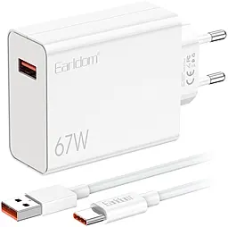 Сетевое зарядное устройство Earldom ES-EU47 67w QC USB-A fast charger + USB-C cable white