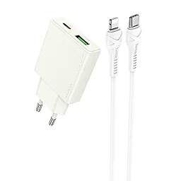 Сетевое зарядное устройство Hoco N45 30w PD USB-C/USB-A ports caharger + USB-C to Lightning cable moonlight white - фото Сетевое зарядное устройство Hoco N45 30w PD USB-C/USB-A ports caharger + USB-C to Lightning cable moonlight white