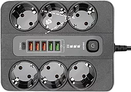 Мережевий фільтр (подовжувач) EasyLife BLK-11 6 Розеток 10A 5xUSB-A-1xC 2M з вимикачeм Black - мініатюра 3