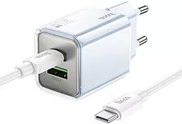 Мережевий зарядний пристрій Hoco N46 20w GaN PD/QC USB-C/USB-A ports fast charger + USB-C to USB-C cable blue - фото Мережевий зарядний пристрій Hoco N46 20w GaN PD/QC USB-C/USB-A ports fast charger + USB-C to USB-C cable blue