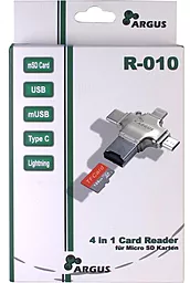 Кардридер Argus USB2.0/USB Type C/ Micro-USB/Lightning, TF (R-010) - миниатюра 4