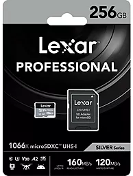 Карта памяти Lexar microSDXC 256GB 1066x Silver Class 10 UHS-I U3 V30 A2 + SD-адаптер (LMS1066256G-BNANG)