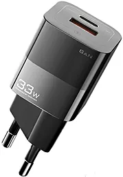 Сетевое зарядное устройство Essager 33w GaN PD USB-C/USB-A ports home charger black (ECTCA-FZB01)