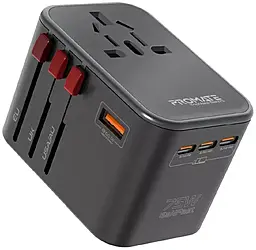 Сетевое зарядное устройство Promate TripMate-GaN75 PD/QC 3xUSB-С/2xUSB-A 75W ports charger black - фото Сетевое зарядное устройство Promate TripMate-GaN75 PD/QC 3xUSB-С/2xUSB-A 75W ports charger black