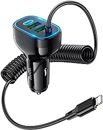 Автомобильное зарядное устройство Hoco NZ11A 30w PD 2xUSB-A/USB-C ports car charger + Lightning cable black