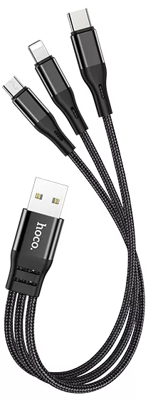 Універсальний кабель Hoco X47 Harbor 3-in-1 USB-A to Type-C/Lightning/micro USB 12w 2.4a 0.25м сable Black - фото 1