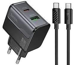 Мережевий зарядний пристрій Hoco CS73A Star Speed 30w GaN PD USB-C/USB-A ports charger + USB-C to USB-C cable midnight black - фото Мережевий зарядний пристрій Hoco CS73A Star Speed 30w GaN PD USB-C/USB-A ports charger + USB-C to USB-C cable midnight black