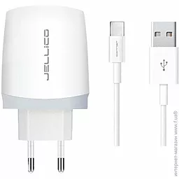 Сетевое зарядное устройство Jellico B25 2.1a home charger + USB-C cable white - фото Сетевое зарядное устройство Jellico B25 2.1a home charger + USB-C cable white