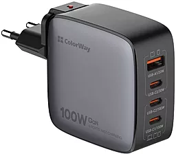 Сетевое зарядное устройство ColorWay 100w GaN PD 3xUSB-C/USB-A ports charger black (CW-CHS047PD-BK) - фото Сетевое зарядное устройство ColorWay 100w GaN PD 3xUSB-C/USB-A ports charger black (CW-CHS047PD-BK)