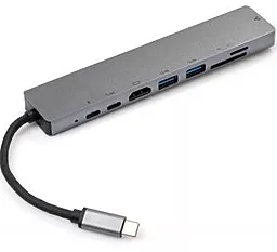 Мультипортовий Type-C хаб Vinga USB-C -> 4K HDMI+2xUSB 3.0+SD+2xUSB-C Gray (VCPATC2U3CRLNHIPDGR) - мініатюра 2