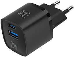 Сетевое зарядное устройство с быстрой зарядкой MAKE 20w GaN3 PD USB-C/USB-A ports charger Black (MCW-2022GBK) - фото Сетевое зарядное устройство с быстрой зарядкой MAKE 20w GaN3 PD USB-C/USB-A ports charger Black (MCW-2022GBK)