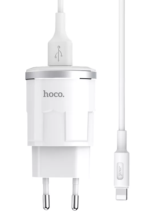 Мережевий зарядний пристрій Hoco C37A 2.4a home charger + Lightning cable white - фото 5