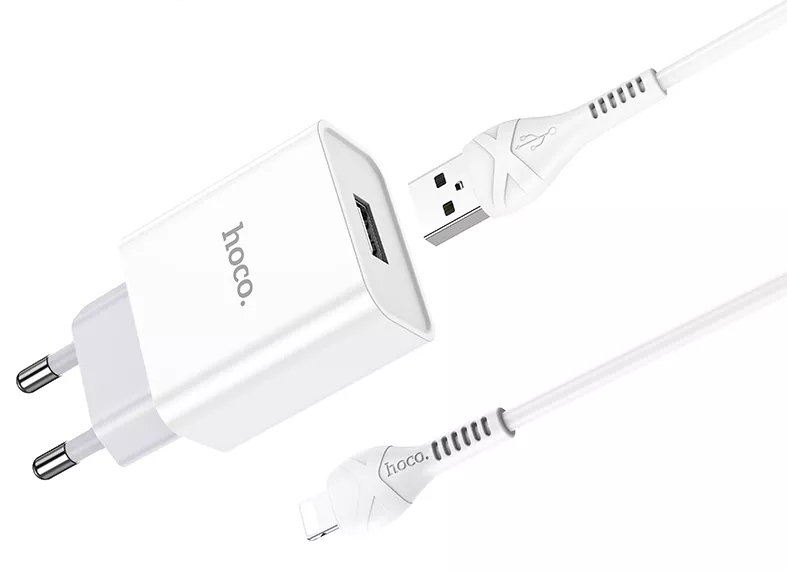 Сетевое зарядное устройство Hoco C81A 2.1a home charger + Lightning cable white - фото 4