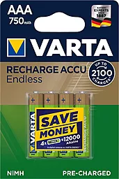Аккумулятор Varta AAA (R03) Rechargeable Accu Endless (750mAh) Ni-MH 4шт - фото Аккумулятор Varta AAA (R03) Rechargeable Accu Endless (750mAh) Ni-MH 4шт