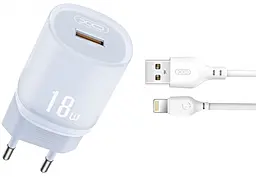 Сетевое зарядное устройство XO L157 18w QC3.0 USB-A home charge + Lightning cable blue - фото Сетевое зарядное устройство XO L157 18w QC3.0 USB-A home charge + Lightning cable blue